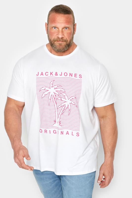 JACK & JONES Big & Tall White Originals Palm Tree Print T-Shirt | BadRhino 1