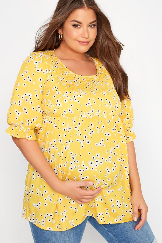 BUMP IT UP MATERNITY Plus Size Light Blue Polka Dot Shirred Top | Yours Clothing 4