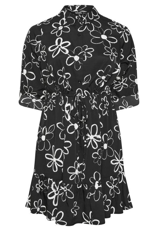 YOURS Plus Size Black Floral Doodle Print Smock Tunic Dress | Yours Clothing 5