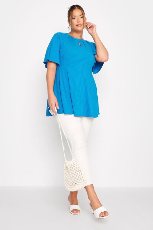LIMITED COLLECTION Curve Blue Keyhole Ribbed Peplum Top 2