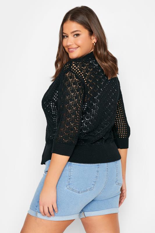 YOURS Plus Size Black Pointelle Tie Up Shrug | Yours Clothing 4