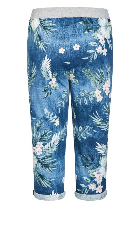Evans Blue Washed Tropical Print Cropped Trousers 5