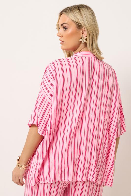 YOURS Plus Size Pink Stripe Crinkle Shirt | Yours Clothing 4