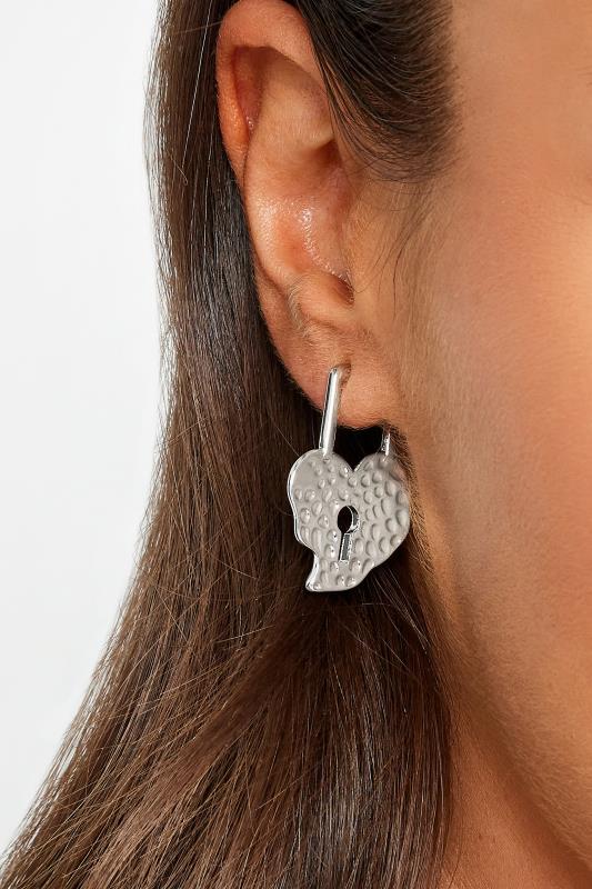 Silver Textured Heart Drop Earrings | Yours Clothing 1