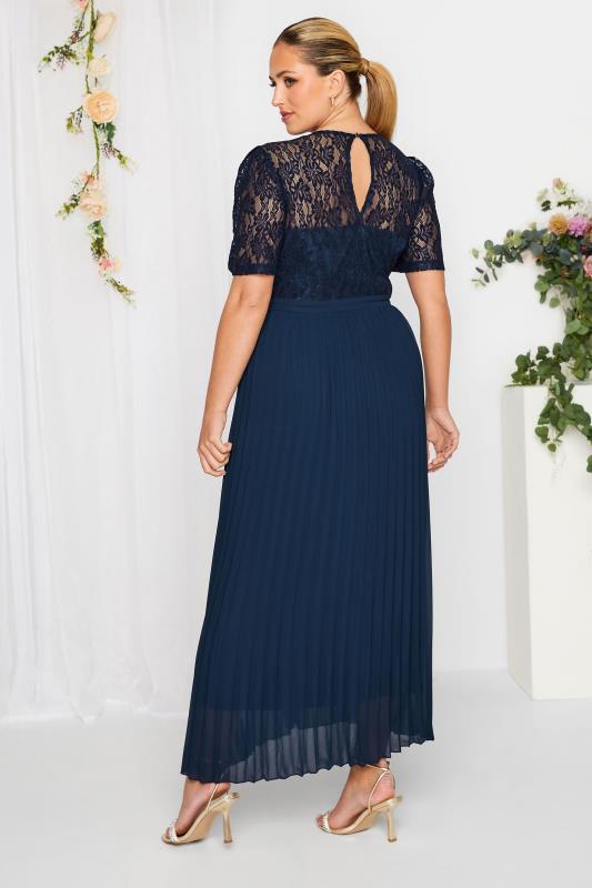 YOURS LONDON Plus Size Navy Blue Lace Puff Sleeve Pleated Maxi Dress | Yours Clothing 3