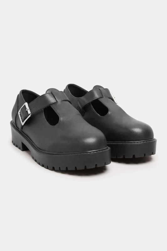 Black Chunky T Bar Loafers In Extra Wide EEE Fit 2