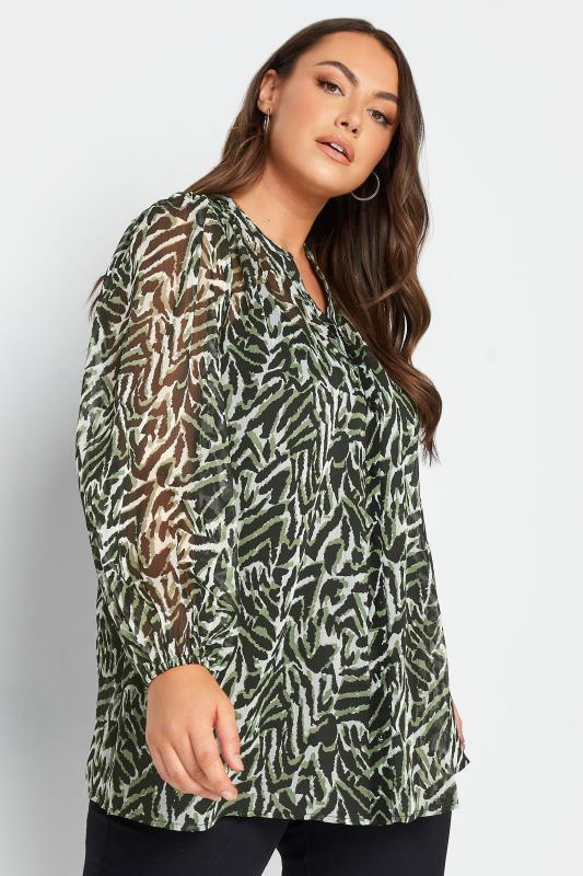 YOURS LONDON Plus Size Green Zebra Print Blouse | Yours Clothing 1