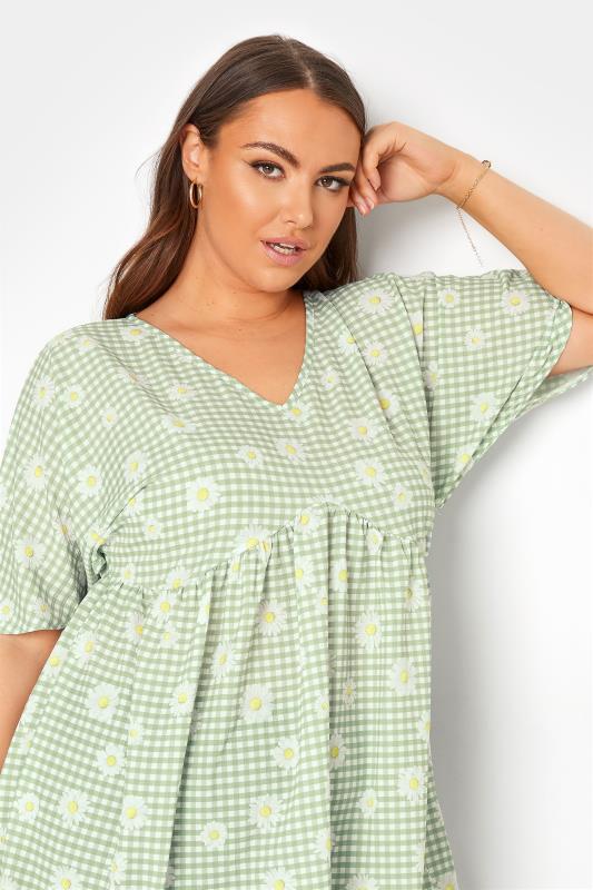 LIMITED COLLECTION Curve Sage Green Gingham Floral Kimono Top_D.jpg