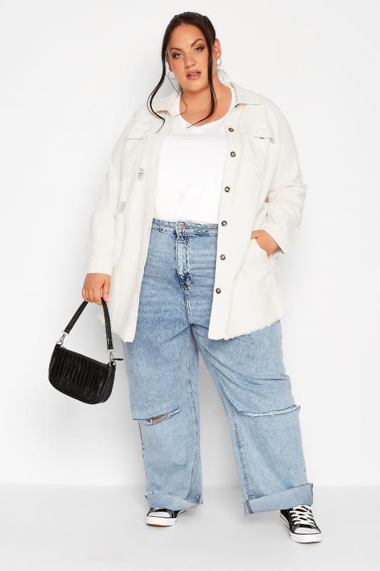 Plus Size LIMITED COLLECTION White Ripped Cord Shacket | Yours Clothing 2