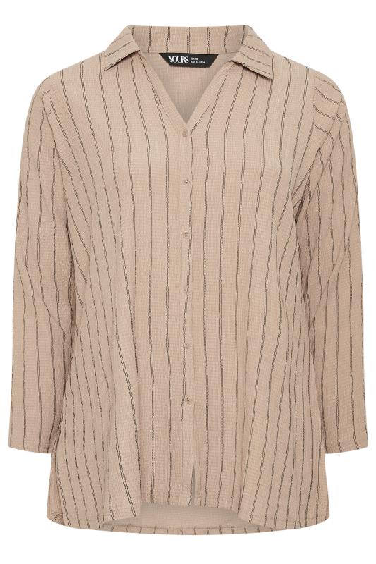 YOURS Plus Size Natural Brown Textured Pinstripe Shirt | Yours Clothing 6