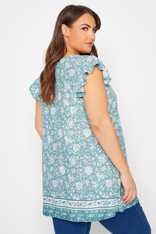 Plus Size Sage Green Floral Print Frill Sleeve Blouse | Yours Clothing 3