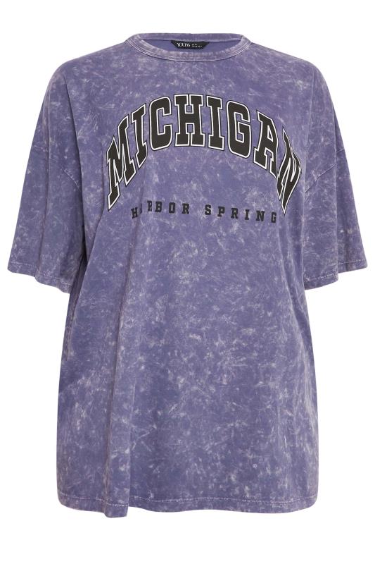 YOURS Plus Size Purple 'Michigan' Slogan Acid Wash Oversized Boxy T-Shirt | Yours Clothing  6