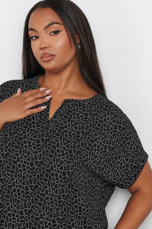 YOURS Plus Size Black Leopard Print Notch Neck Top | Yours Clothing  4