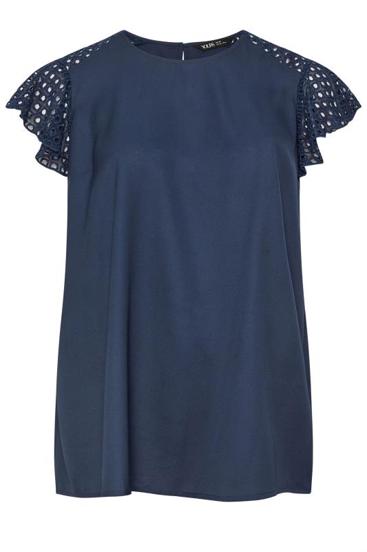 YOURS Plus Size Navy Blue Flutter Sleeve Top | Yours Clothing 5