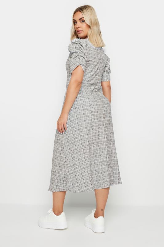 LIMITED COLLECTION Plus Size Grey Check Textured Milkmaid Dress | Yours Clothing  3