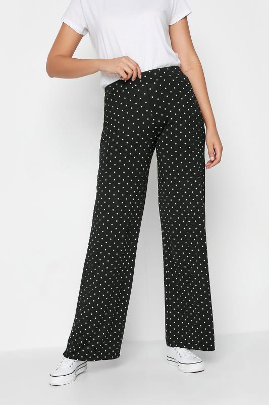LTS Tall Black Polka Dot Print Wide Leg Trousers | Long Tall Sally 1