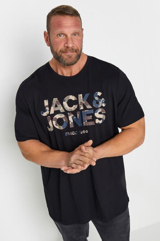  Tallas Grandes JACK & JONES Black Camo Logo Crew Neck T-Shirt