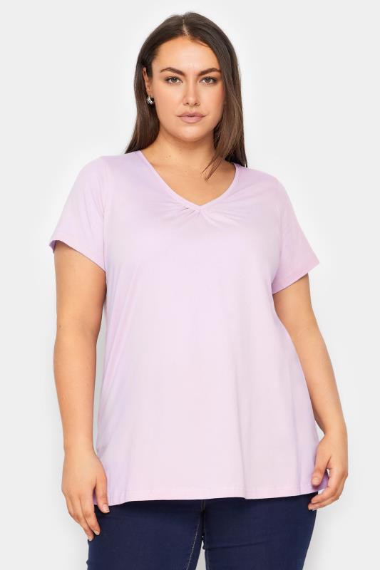 Gathered V Neck Lilac Cotton Top 1