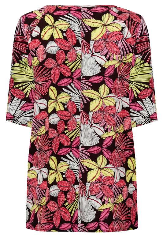 Plus Size Black Tropical Print Tie Neck Top | Yours Clothing 7