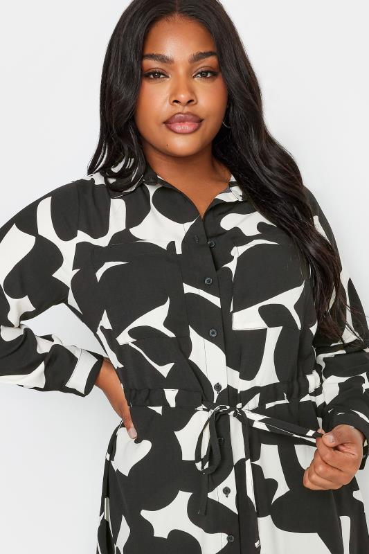 YOURS Plus Size Black & White Abstract Print Utility Tunic Shirt | Yours Clothing 5