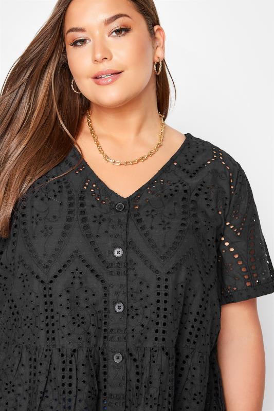 Curve Black Broderie Anglaise Lace Peplum Top 4