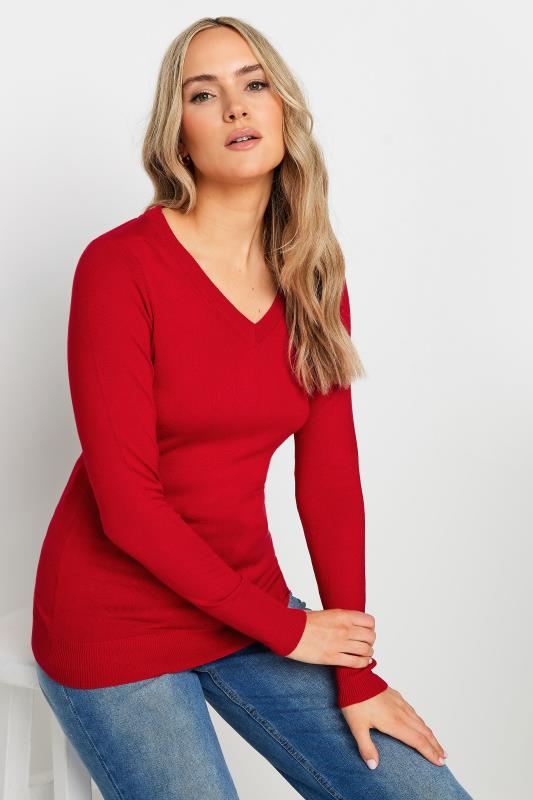  Grande Taille LTS Tall Red V-neck Long Sleeve Jumper