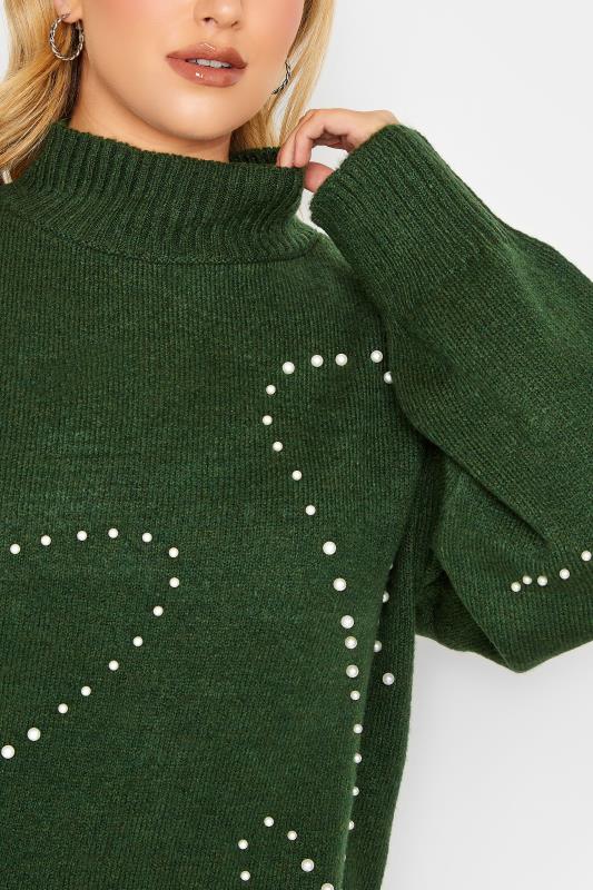 YOURS LUXURY Plus Size Green Pearl Embellished Batwing Jumper | Yours Clothing 5