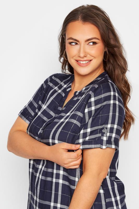 Plus Size Navy Blue Check Short Sleeve Shirt | Yours Clothing 4
