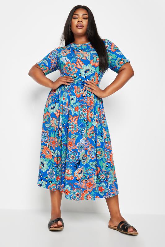 YOURS Plus Size Blue Floral Print Midi Smock Dress | Yours Clothing 2