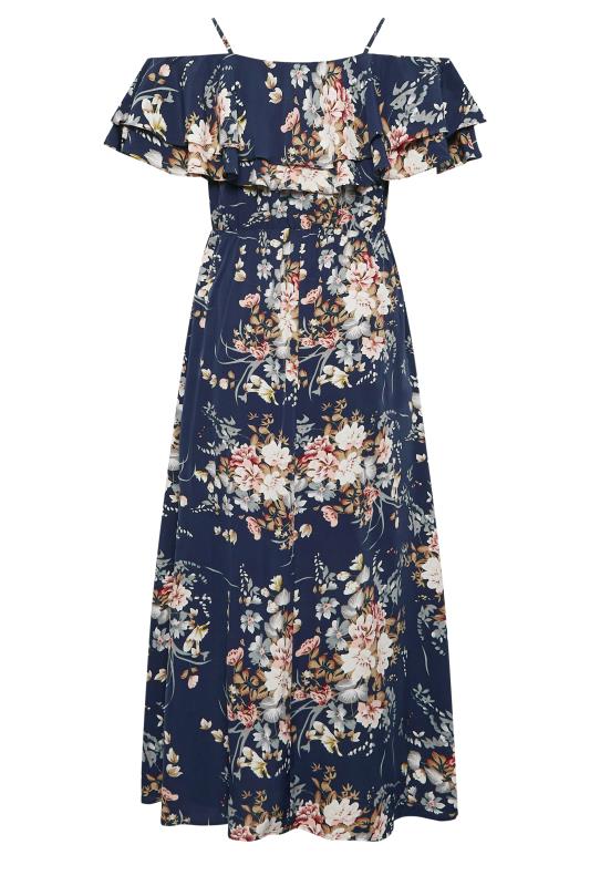 Plus Size YOURS LONDON Curve Navy Blue Floral Ruffle Bardot Maxi Dress | Yours Clothing  7