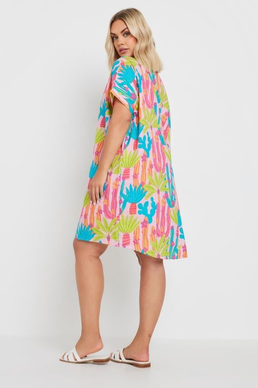 YOURS Plus Size Pink Cactus Print Tunic Dress | Yours Clothing 3