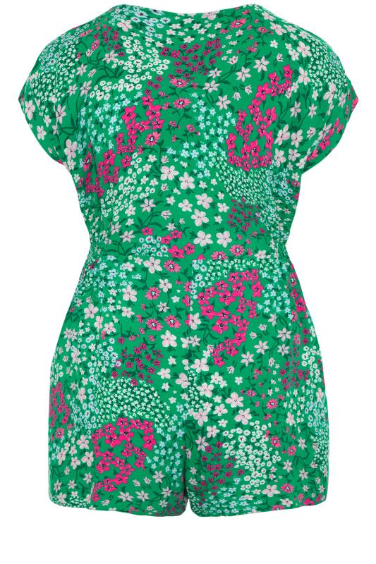 YOURS LONDON Curve Green Ditsy Floral Button Playsuit 8