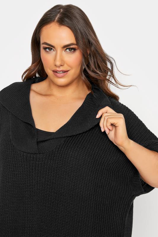 Curve Black Open Collar Knitted Vest 4