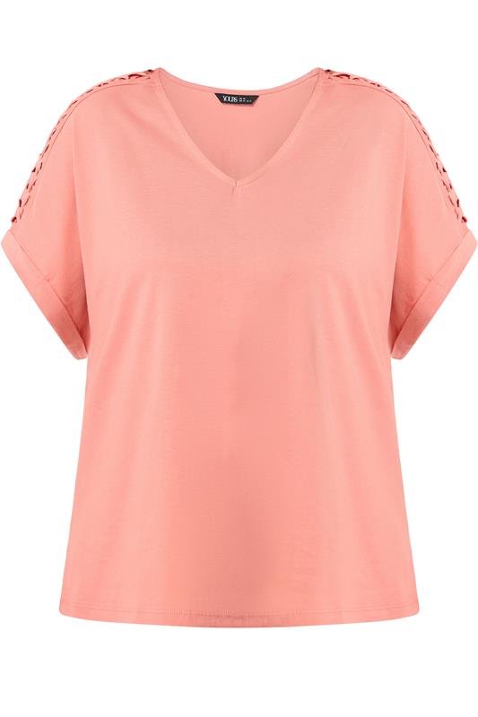 YOURS Plus Size Pink Lattice Grown On Sleeve T-Shirt | Yours Clothing 5
