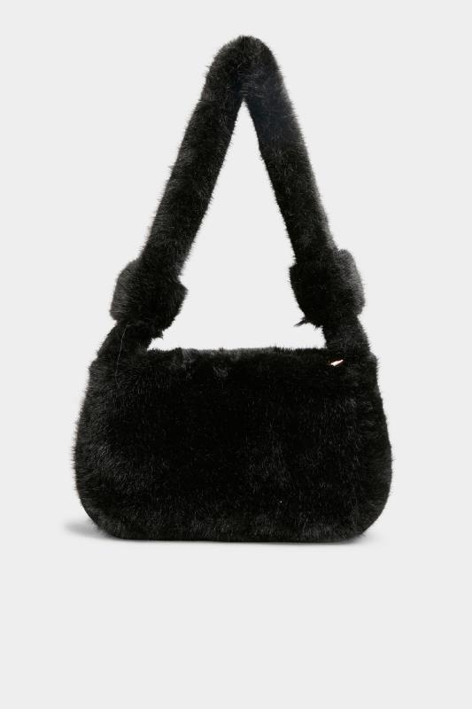 Black Faux Fur Knot Handle Bag | Yours Clothing 4