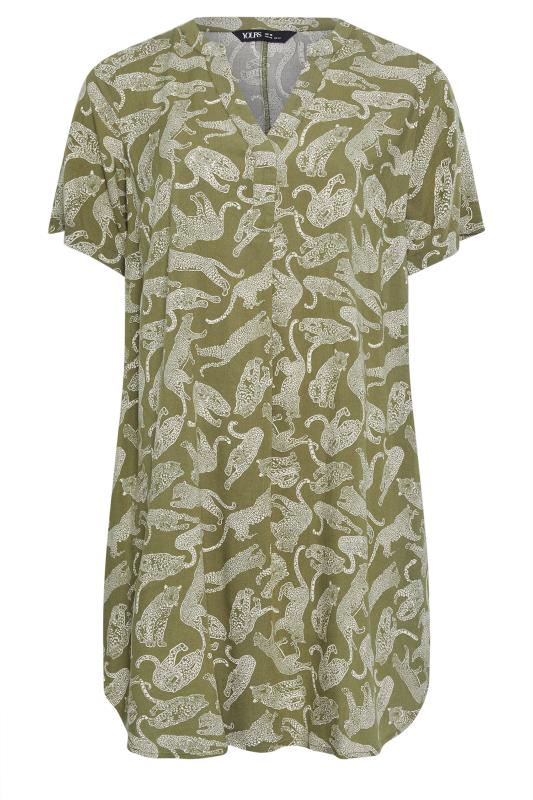 Yours Plus Size Green Leopard Print Tunic Dress | Yours Clothing 5