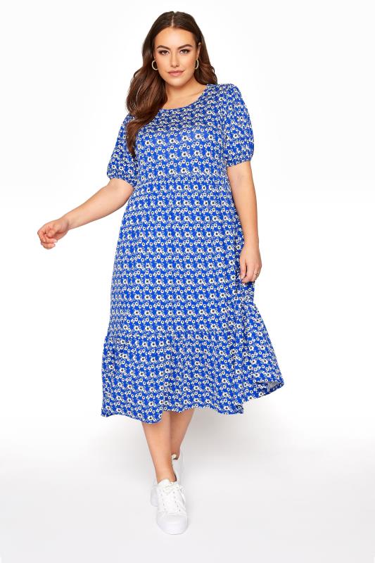 Plus Size Blue Floral Peplum Midaxi Dress | Yours Clothing