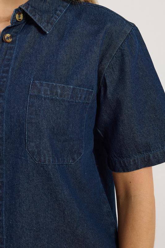 LTS Tall Women's Indigo Blue Denim Short Sleeve Cotton Shirt | Long Tall Sally 6