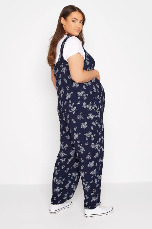 BUMP IT UP MATERNITY Plus Size Navy Blue Daisy Print Jumpsuit | Yours Clothing  3