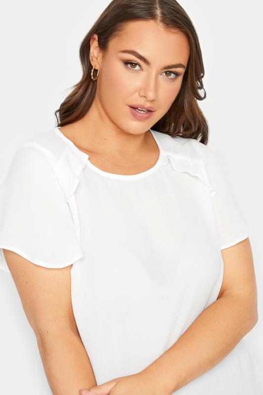 YOURS Plus Size White Frill Short Sleeve Blouse | Yours Clothing 4