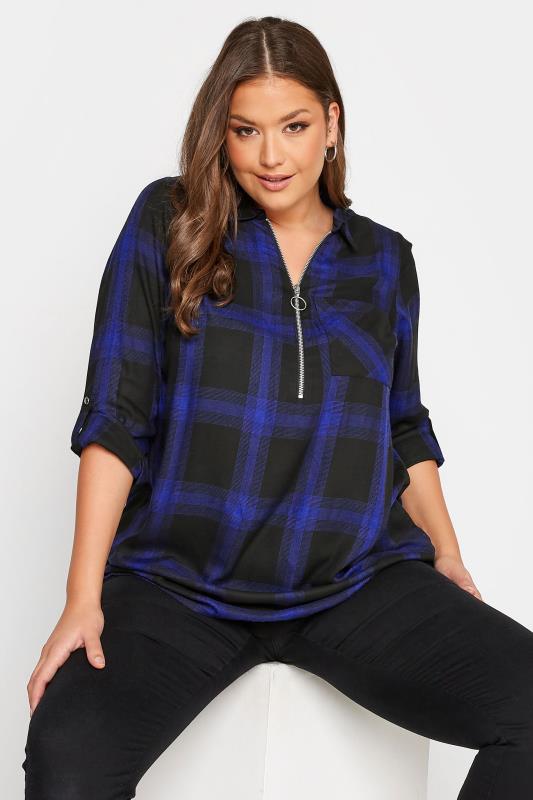  dla puszystych YOURS Curve Black & Cobalt Blue Check Zip Top
