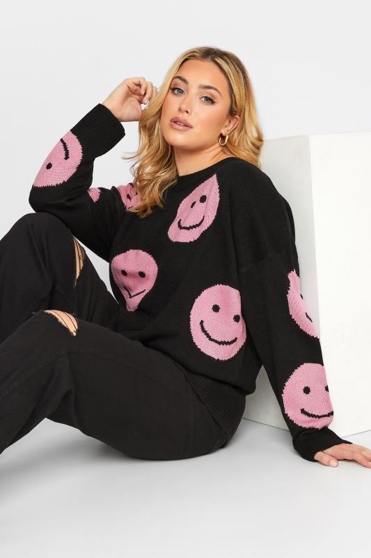 Plus Size Black Smile Jacquard Knitted Jumper | Yours Clothing 4