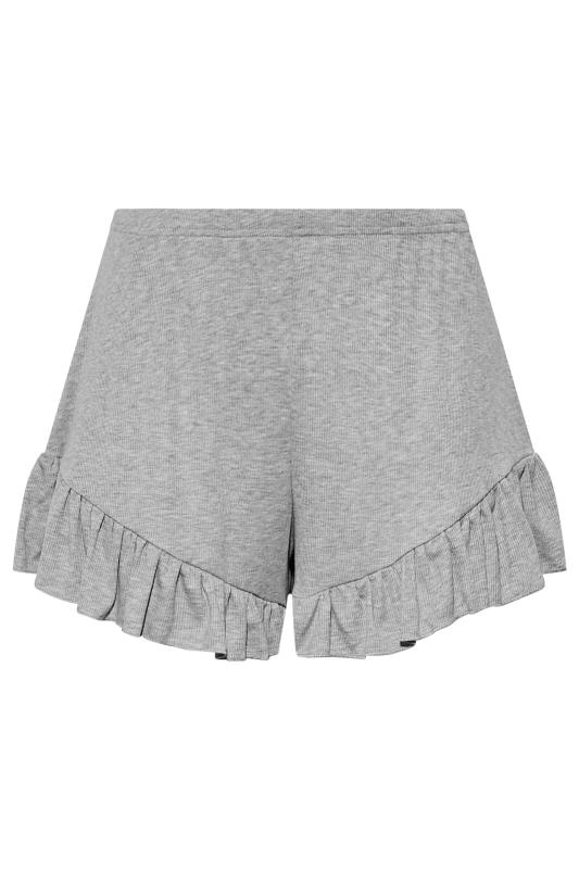 LIMITED COLLECTION Grey Marl Frill Ribbed Pyjama Shorts | Yours Clothing 5
