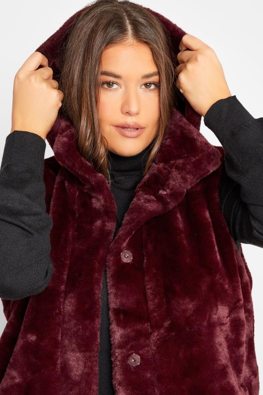 LTS Tall Women's Dark Red Faux Fur Hooded Gilet | Long Tall Sally 4