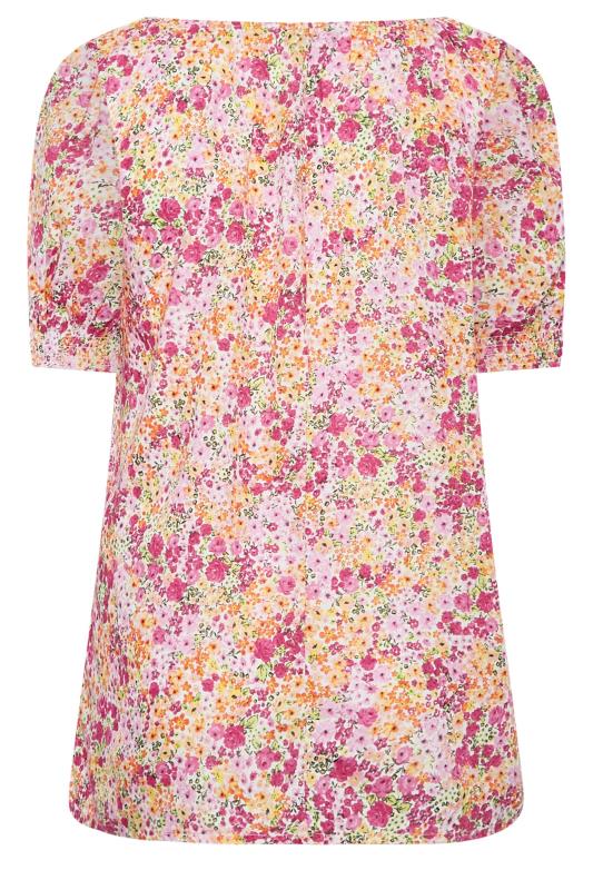 YOURS Plus Size Pink Ditsy Print Gypsy Top | Yours Clothing 7
