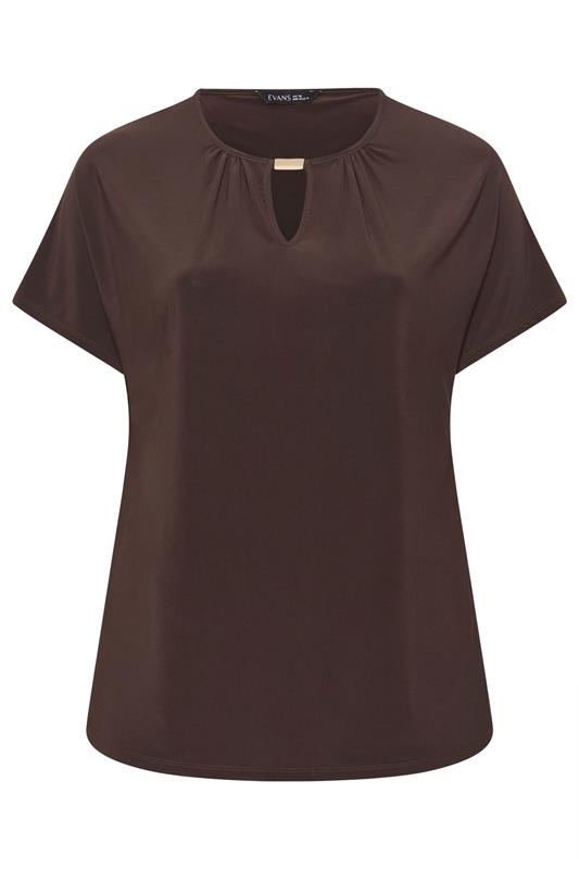 EVANS Plus Size Chocolate Brown Bar Detail Top | Evans 5