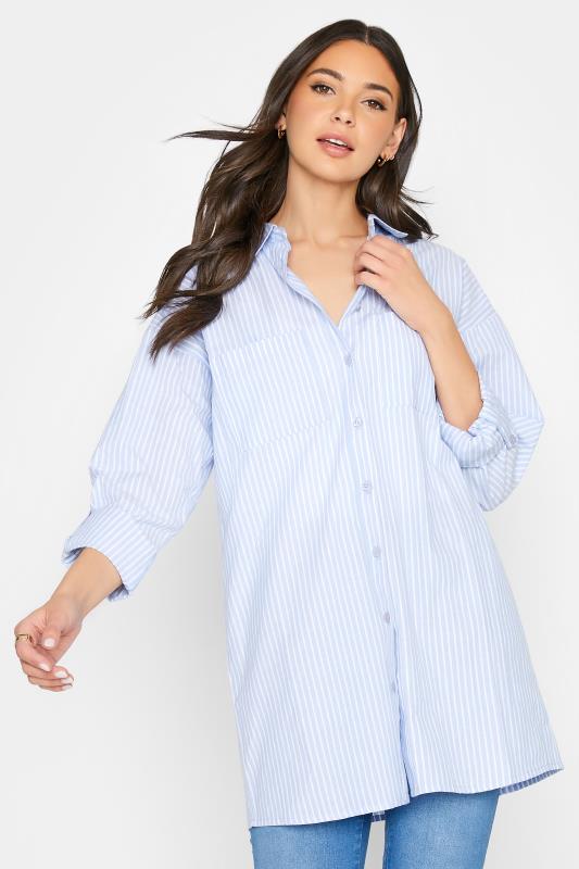 LTS MADE FOR GOOD Tall Women's Blue Stripe Cotton Shirt | Long Tall Sally 1