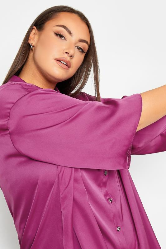 YOURS Curve Plus Size Pink Satin Shirt | Yours Clothing  6