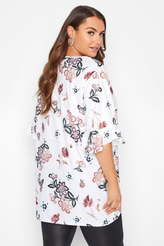 Curve White Floral Print Frill Sleeve Top_C.jpg