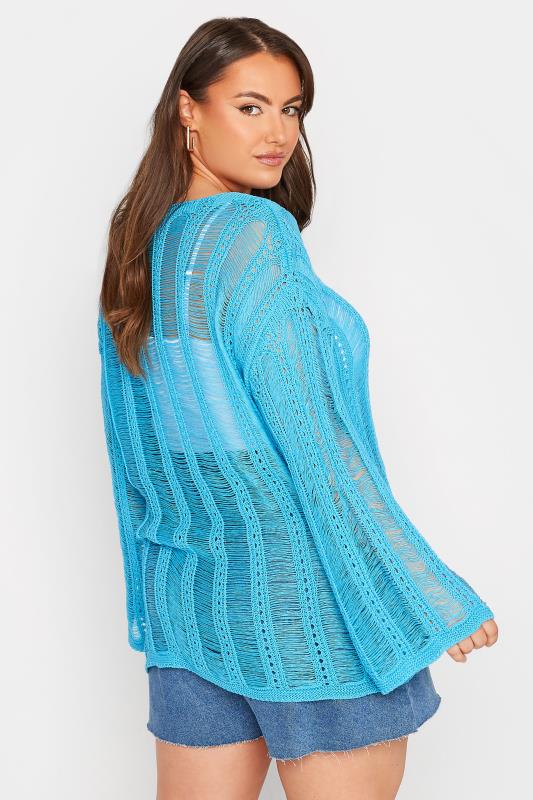 Plus Size Bright Blue Crochet Top | Yours Clothing  3